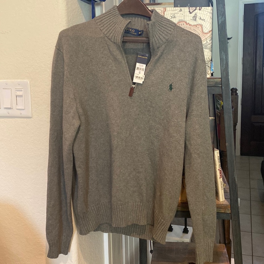 NWT Polo by Ralph Lauren Mens zip up mock neck cotton sweater.